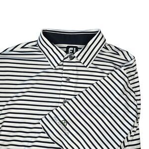 Mens Large FootJoy FJ black/navy‎ white striped golf performance polo shirt
